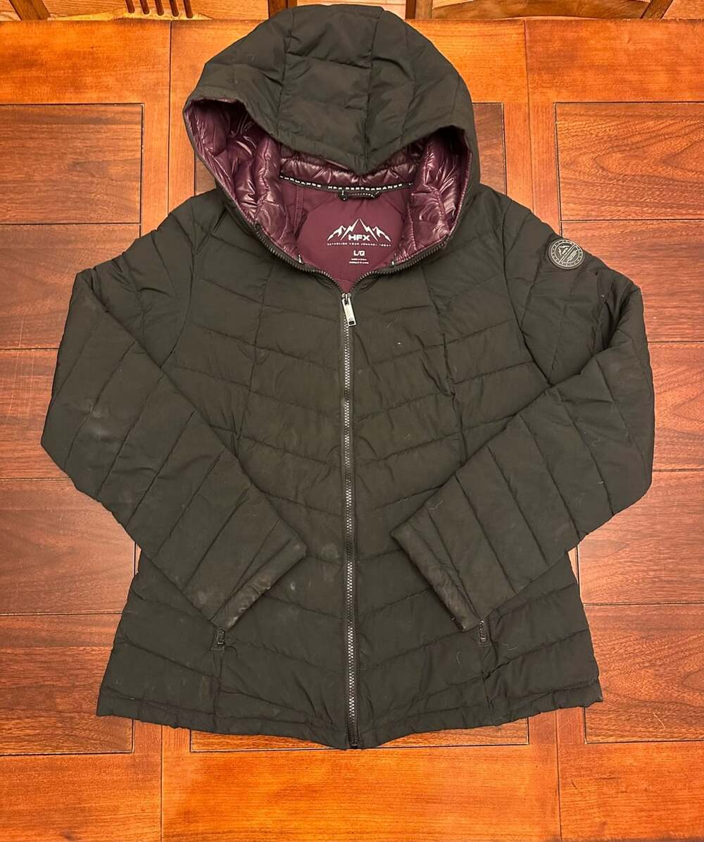 HFX Hooded Puffer Jacket Size L Black Quilted Winter Coat